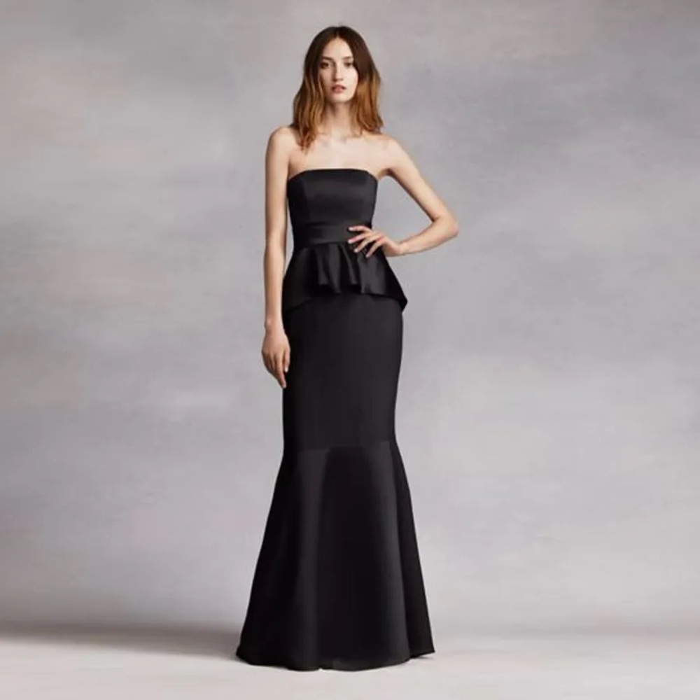 Vera Wang Black Satin & Matte Crepe Peplum Dress Mermaid Gown VW360134